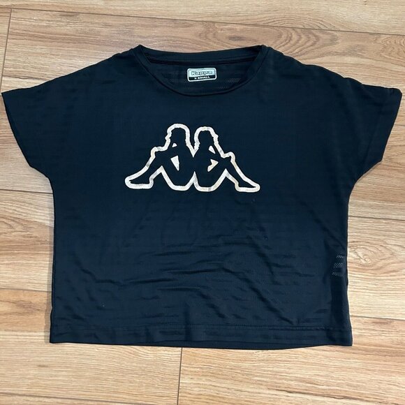🖤 Kappa Crop Top Mesh Shirt Womens XS Retro 90s Black Rose Gold Maglietta EEUC - Picture 1 of 4